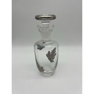 Vintage Hand-blown Glass Decanter or Bottle with stopper, Silver Leaf Design